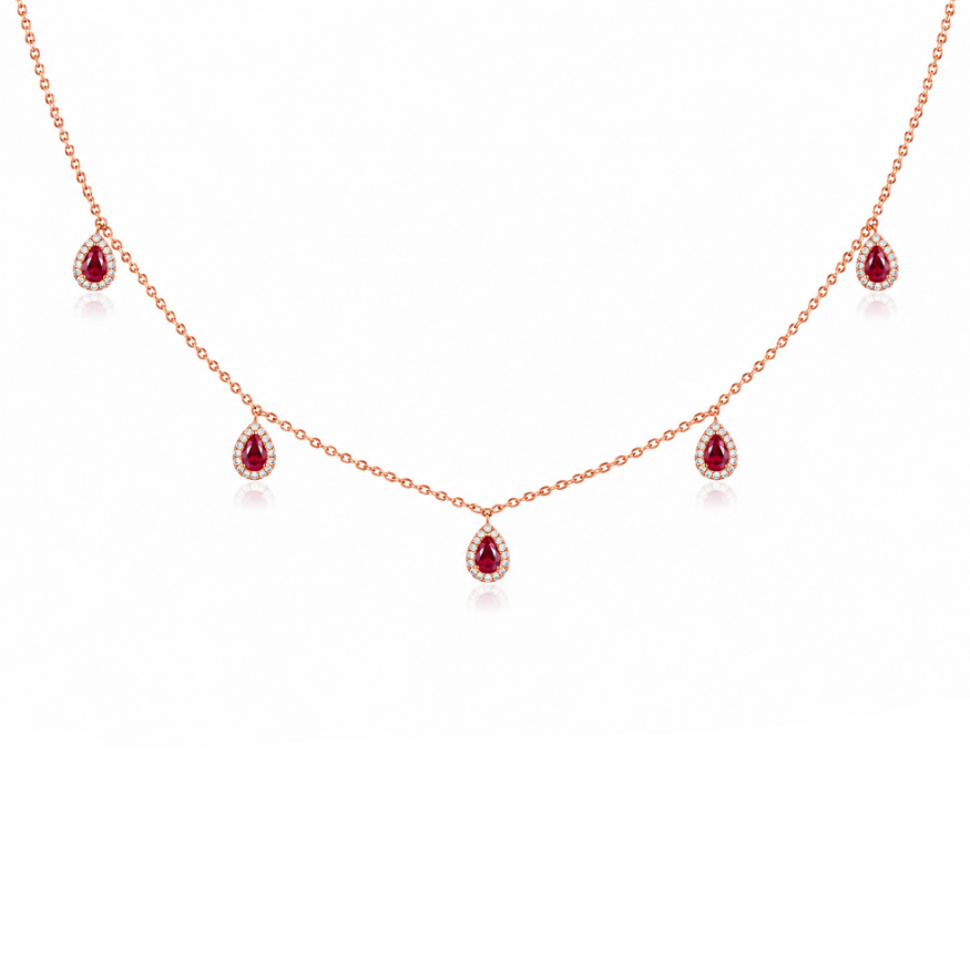 Ruby Halo Drop Necklace