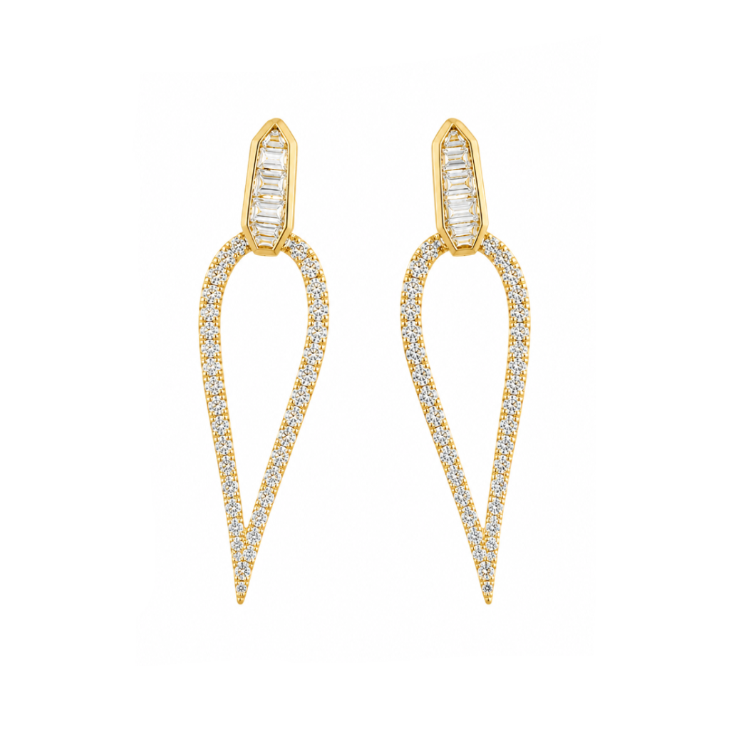 Baguette & Diamond Open Drop Earrings