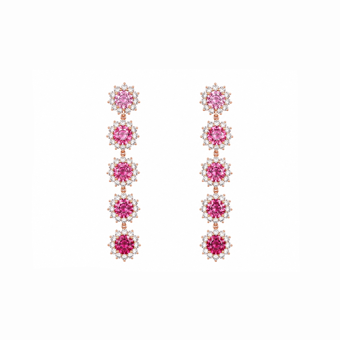 Sapphire & Diamond Five Drop Halo Earrings