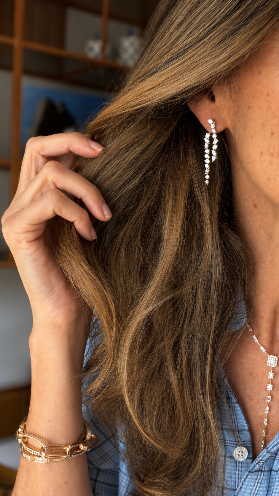 Mixed Cut Diamond Cascade Drop Earrings