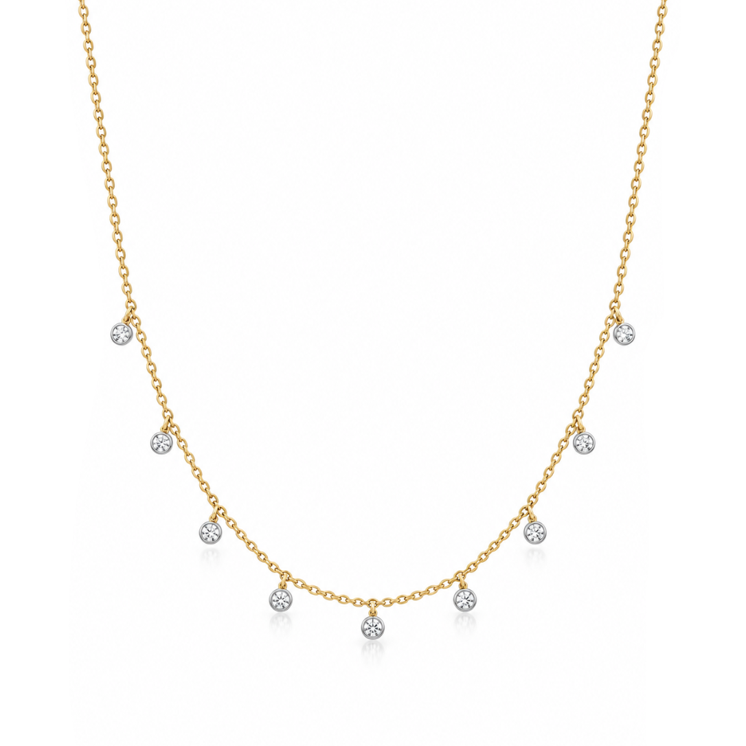 Two Tone Bezel Dangling Necklace