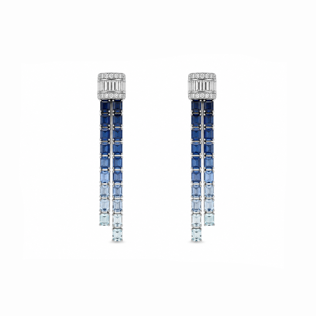 Ombré Sapphire & Diamond Linear Drop Earrings