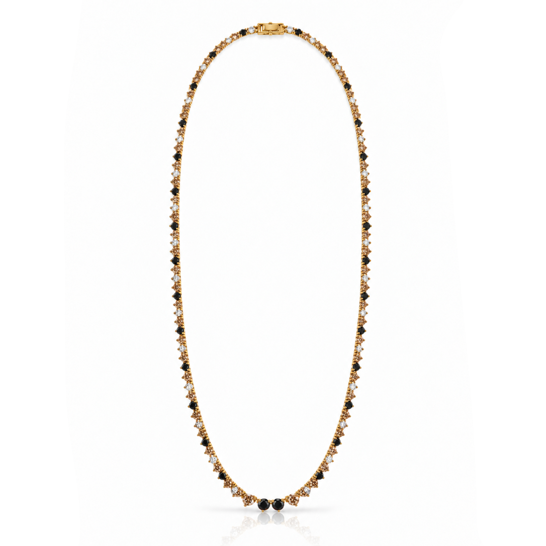 Long Champagne & Black Diamond Tennis Necklace