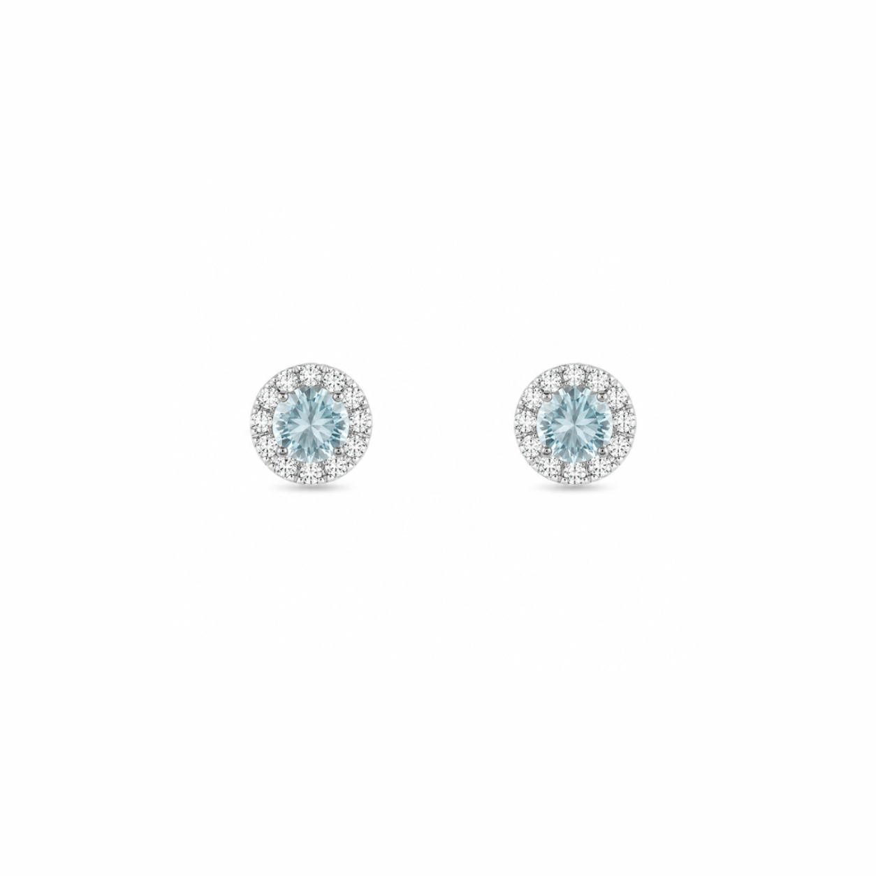 Round Aquamarine & Diamond Halo Stud Earrings