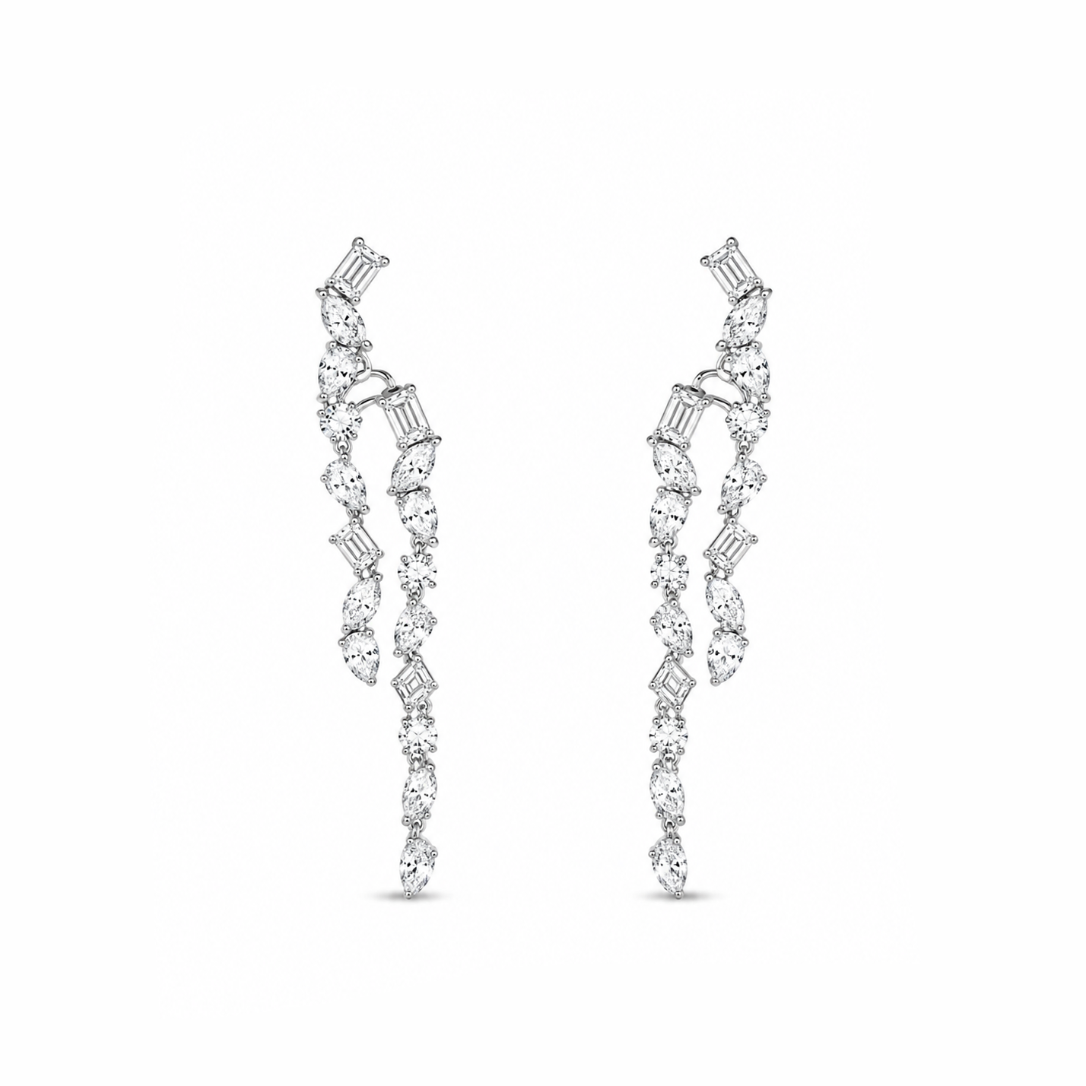 Mixed Cut Diamond Cascade Drop Earrings