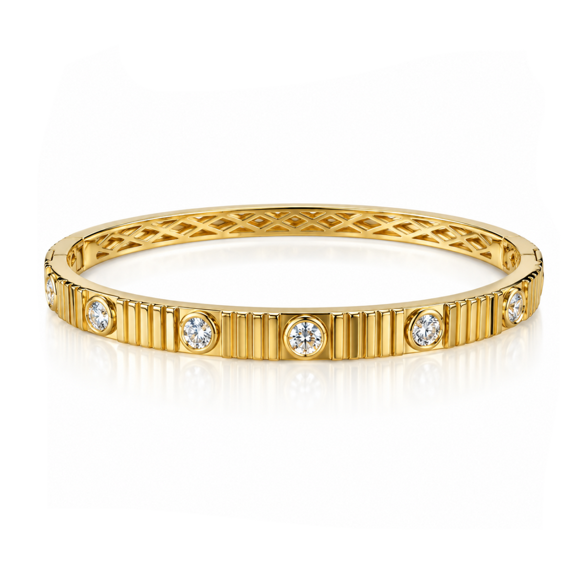 Bezel Diamond Fluted Bangle