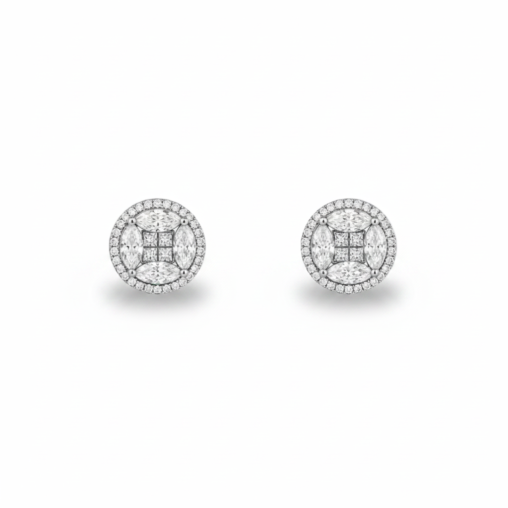 Large Halo Diamond Earrings