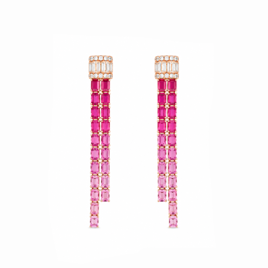 Ombré Sapphire & Diamond Linear Drop Earrings