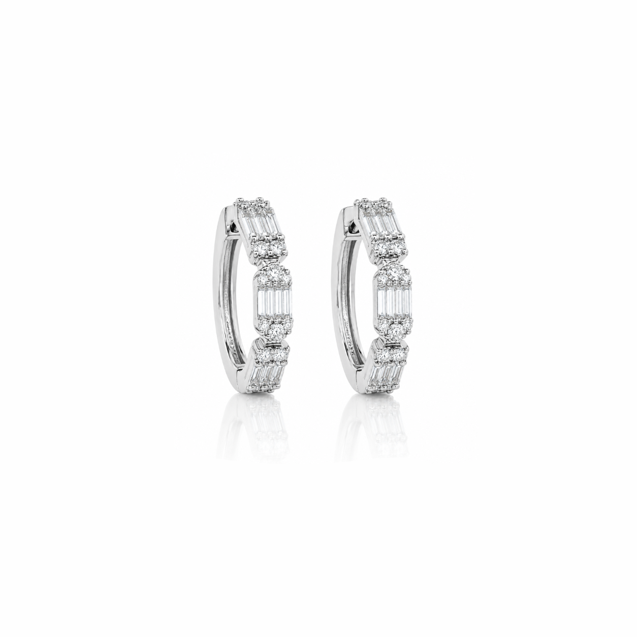 Baguette & Round Diamond Hoops