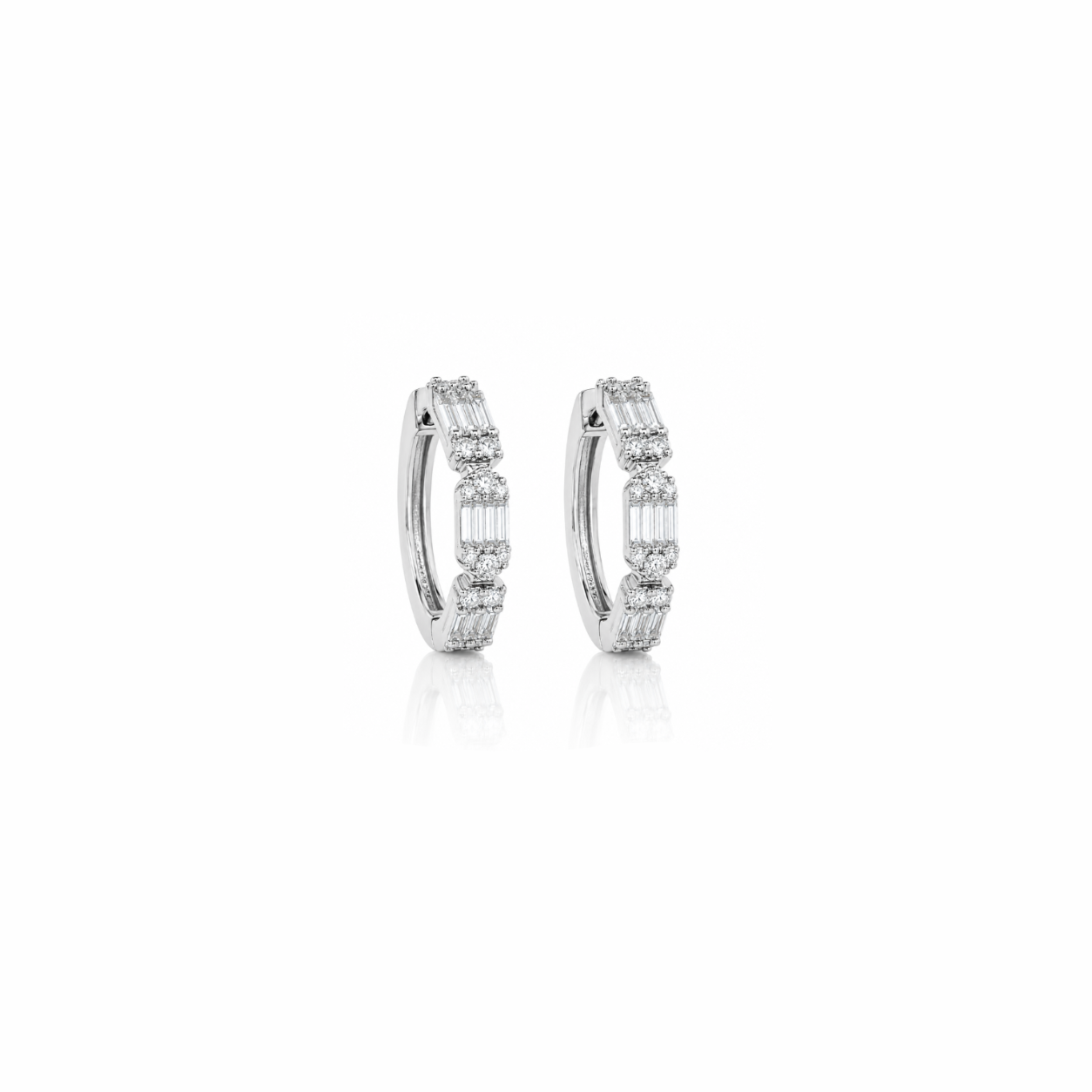 Baguette & Round Diamond Hoops