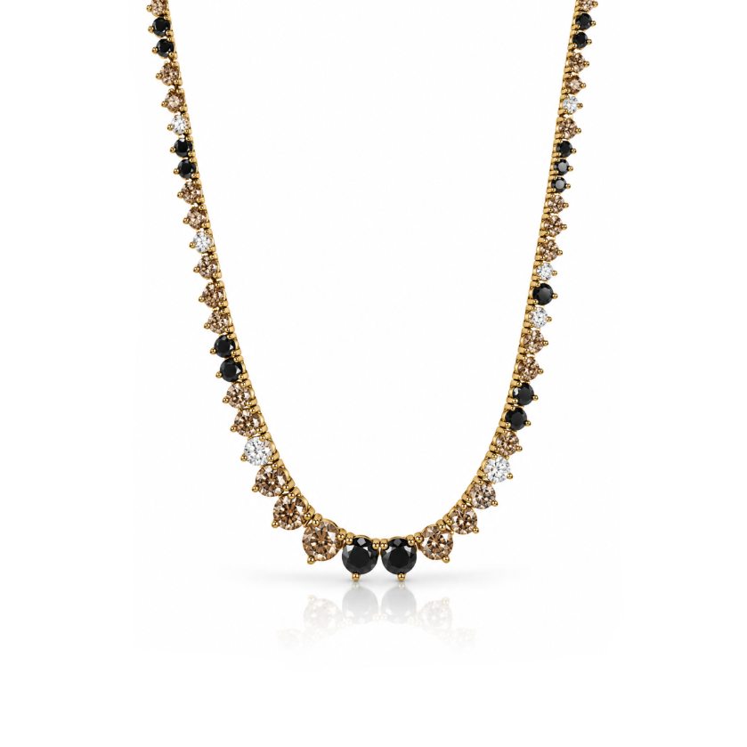 Long Champagne & Black Diamond Tennis Necklace