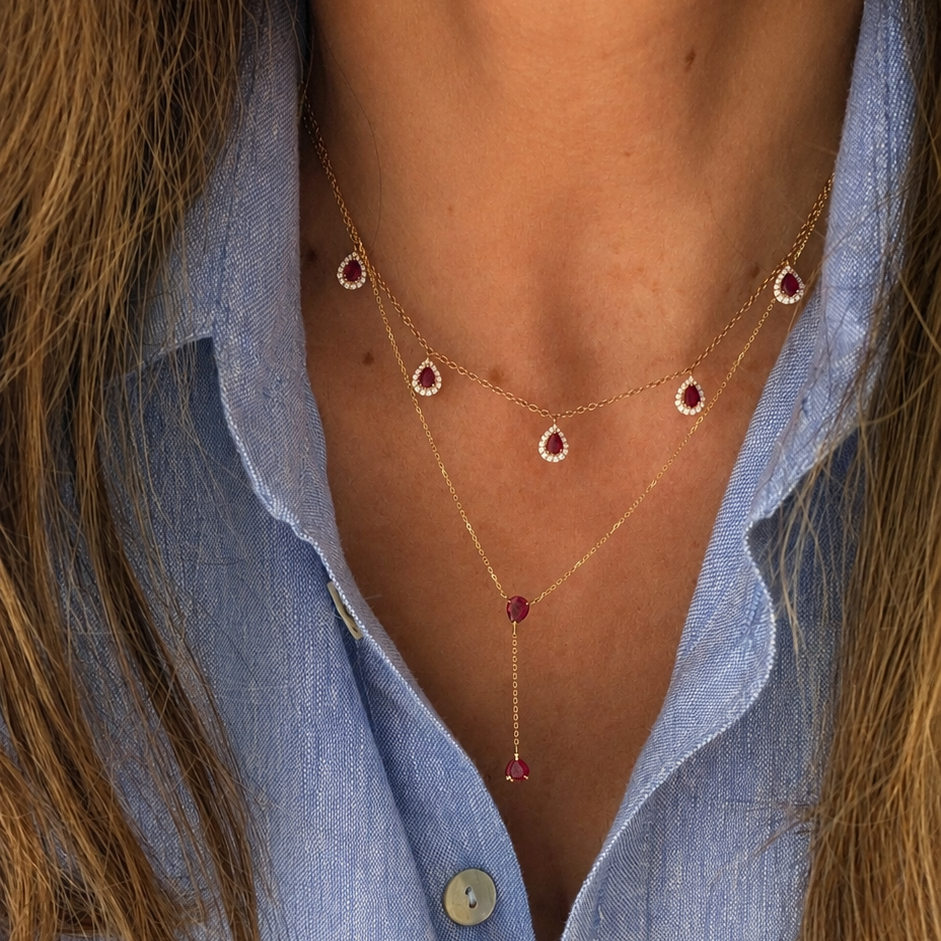 Ruby Halo Drop Necklace