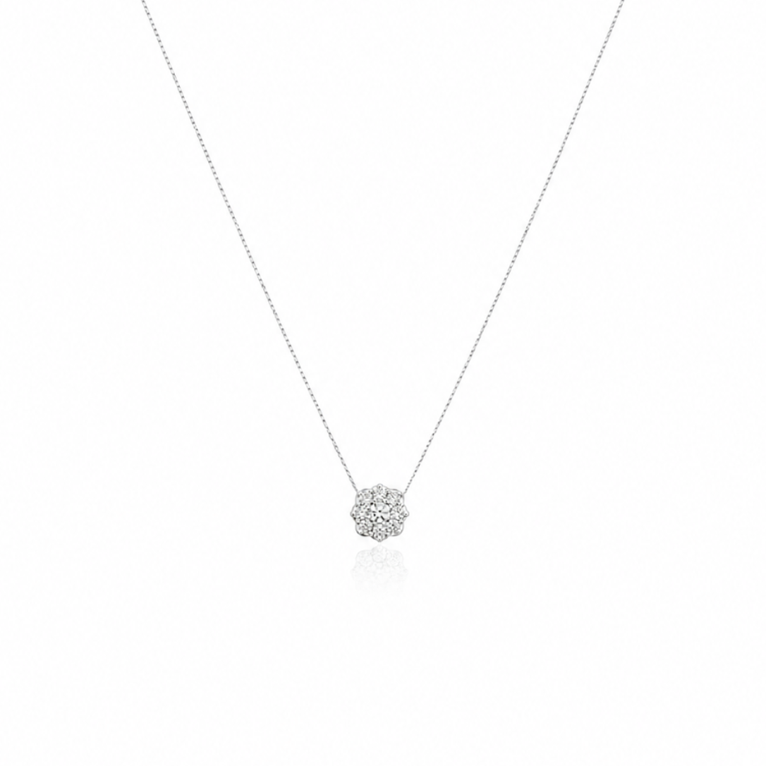 Tiny Circled Flower Diamond Necklace