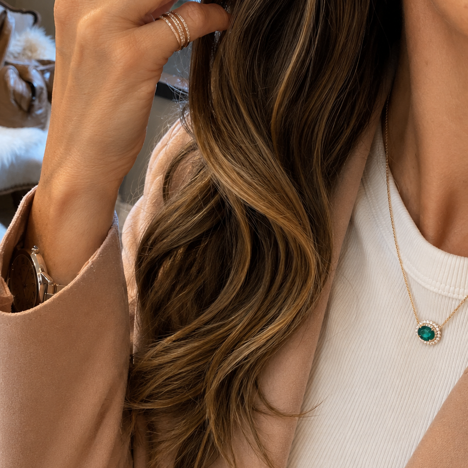 Oval Emerald Halo Necklace