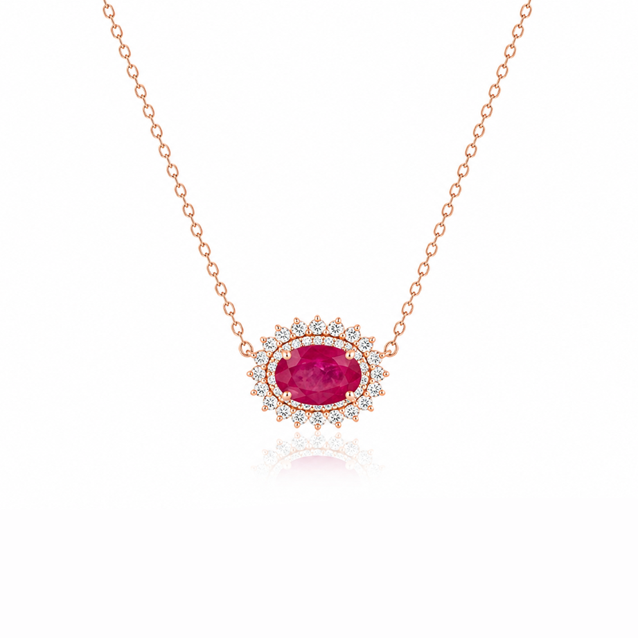 Oval Ruby Halo Necklace