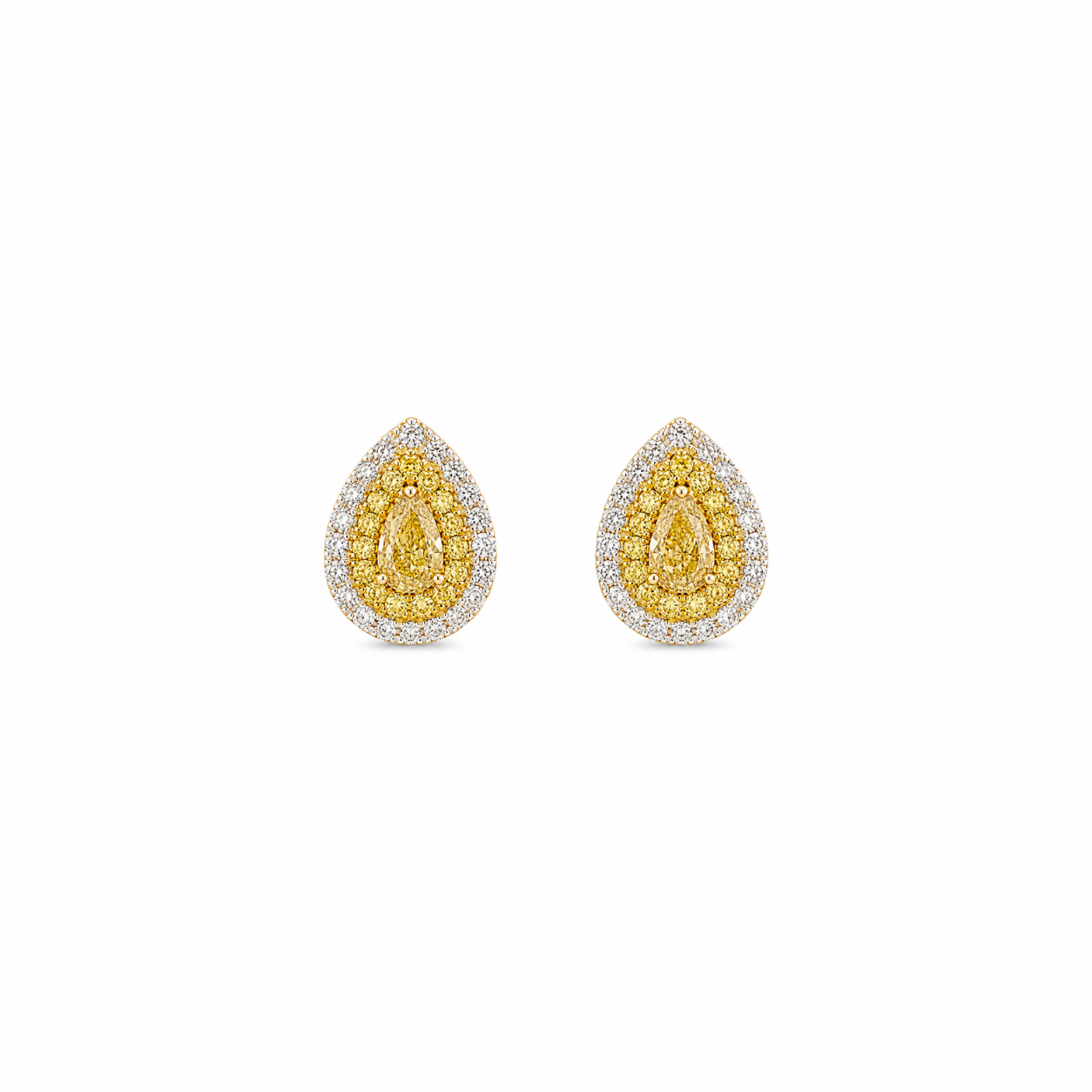 Yellow Diamond Halo Drop Stud Earrings