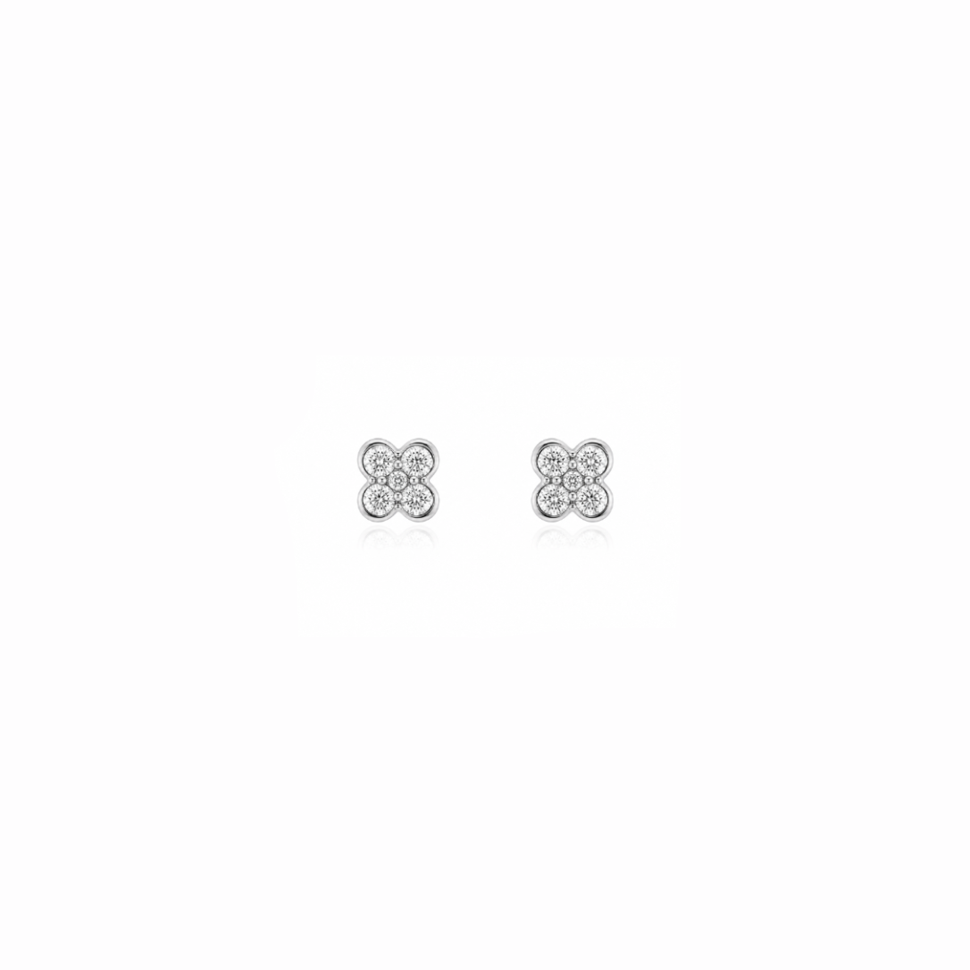 Mini Diamond Clover Bezel Earrings