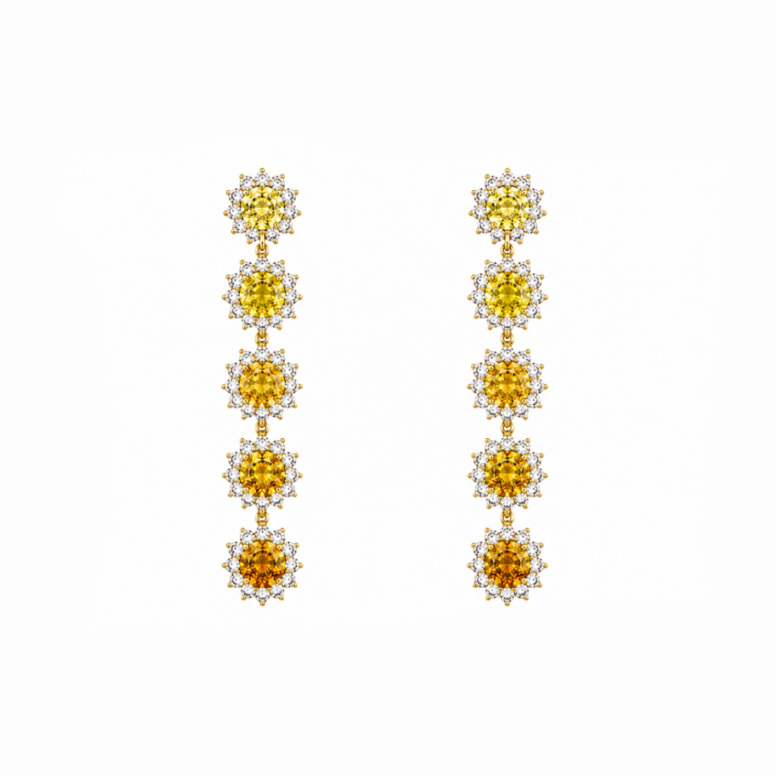 Sapphire & Diamond Five Drop Halo Earrings
