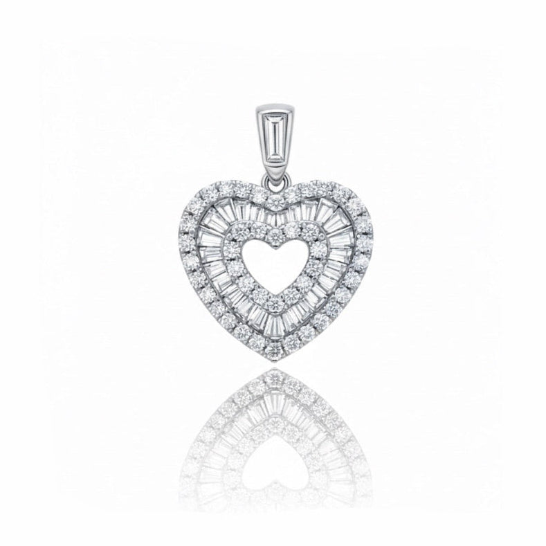 Baguette and Round Diamond Heart Pendant