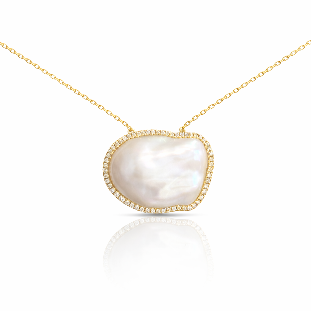 Baroque Pearl with Diamond Halo Necklace