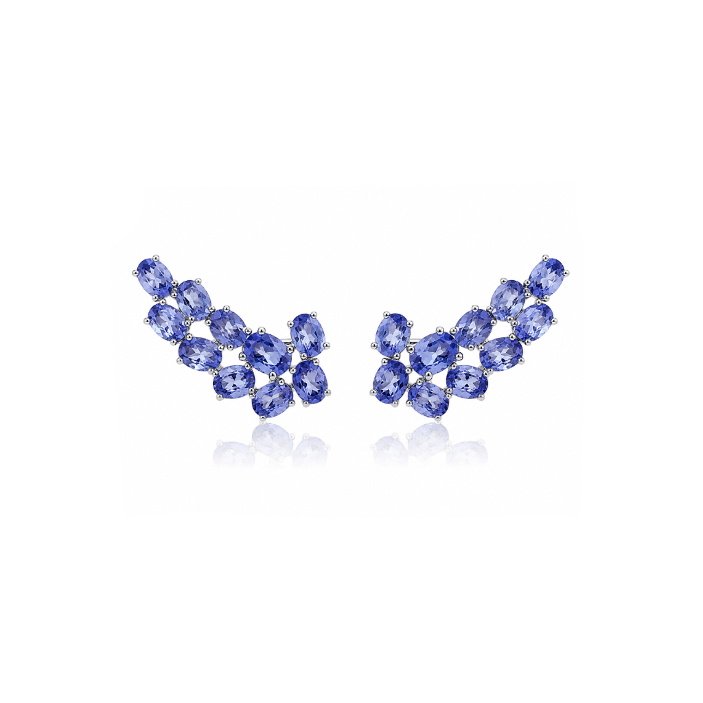 Oval Light Blue Sapphire Climber Earrings