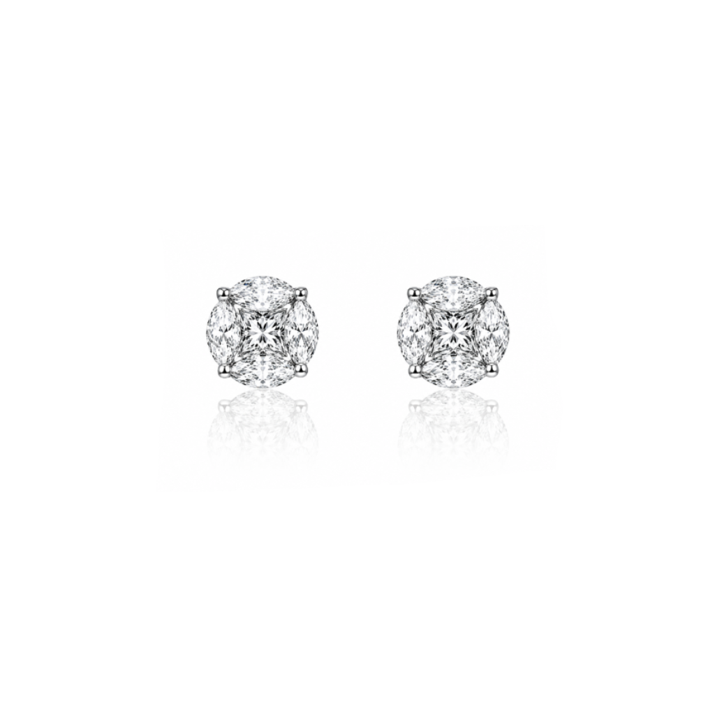 Mixed Cut Illusion Diamond Earrings