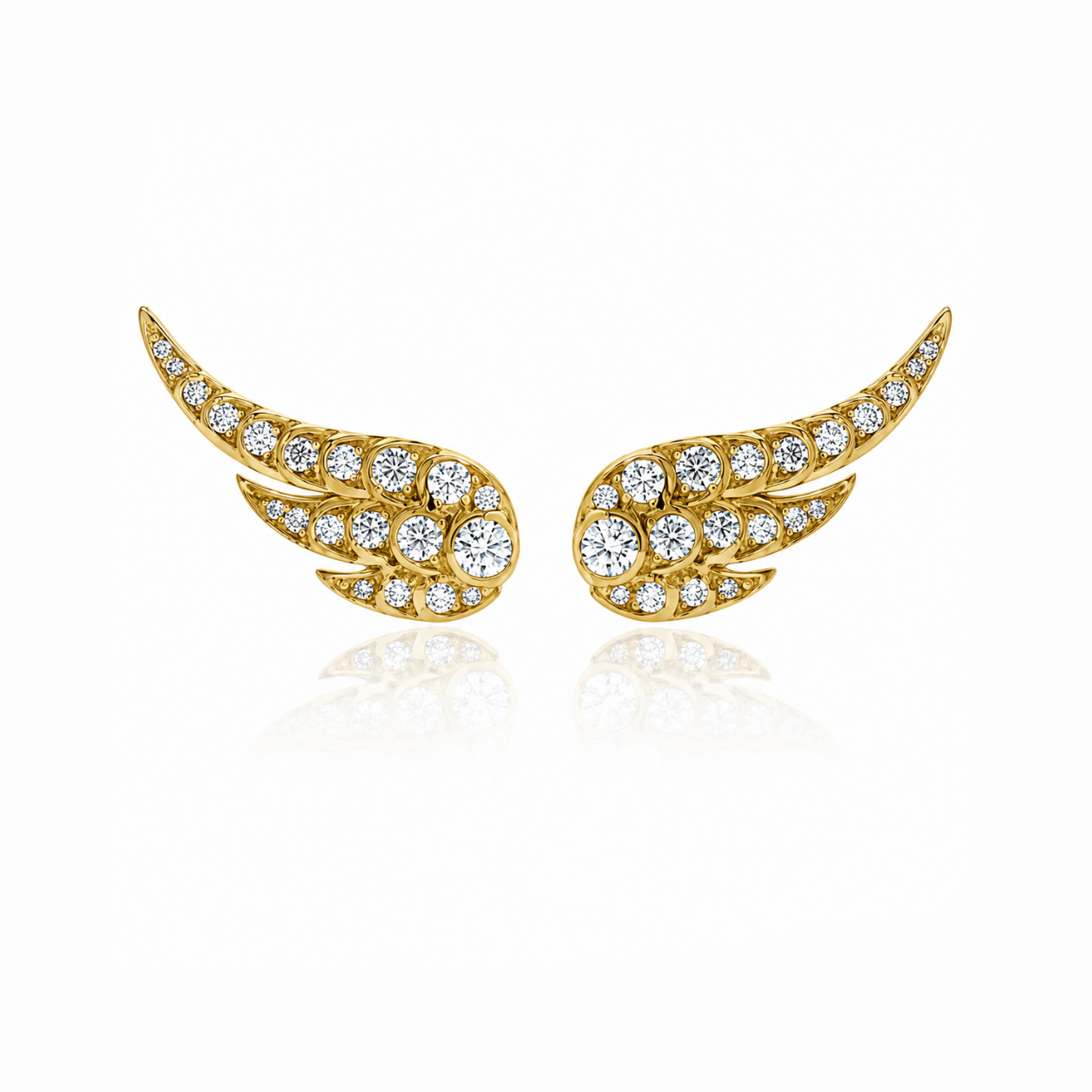 Graduated Diamond Wing Stud Earrings