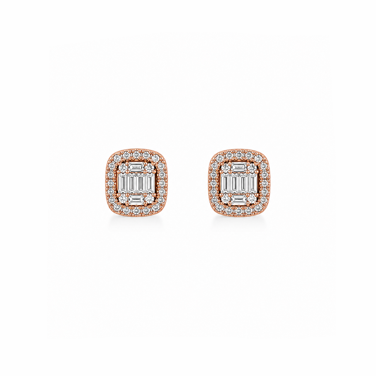 Baguette Halo Stud Earrings