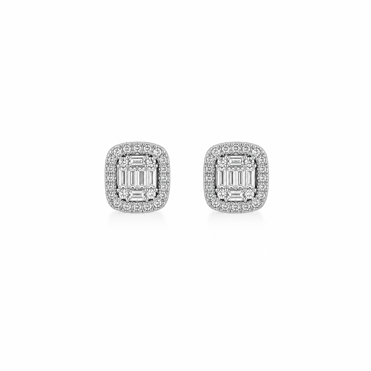 Baguette Halo Stud Earrings