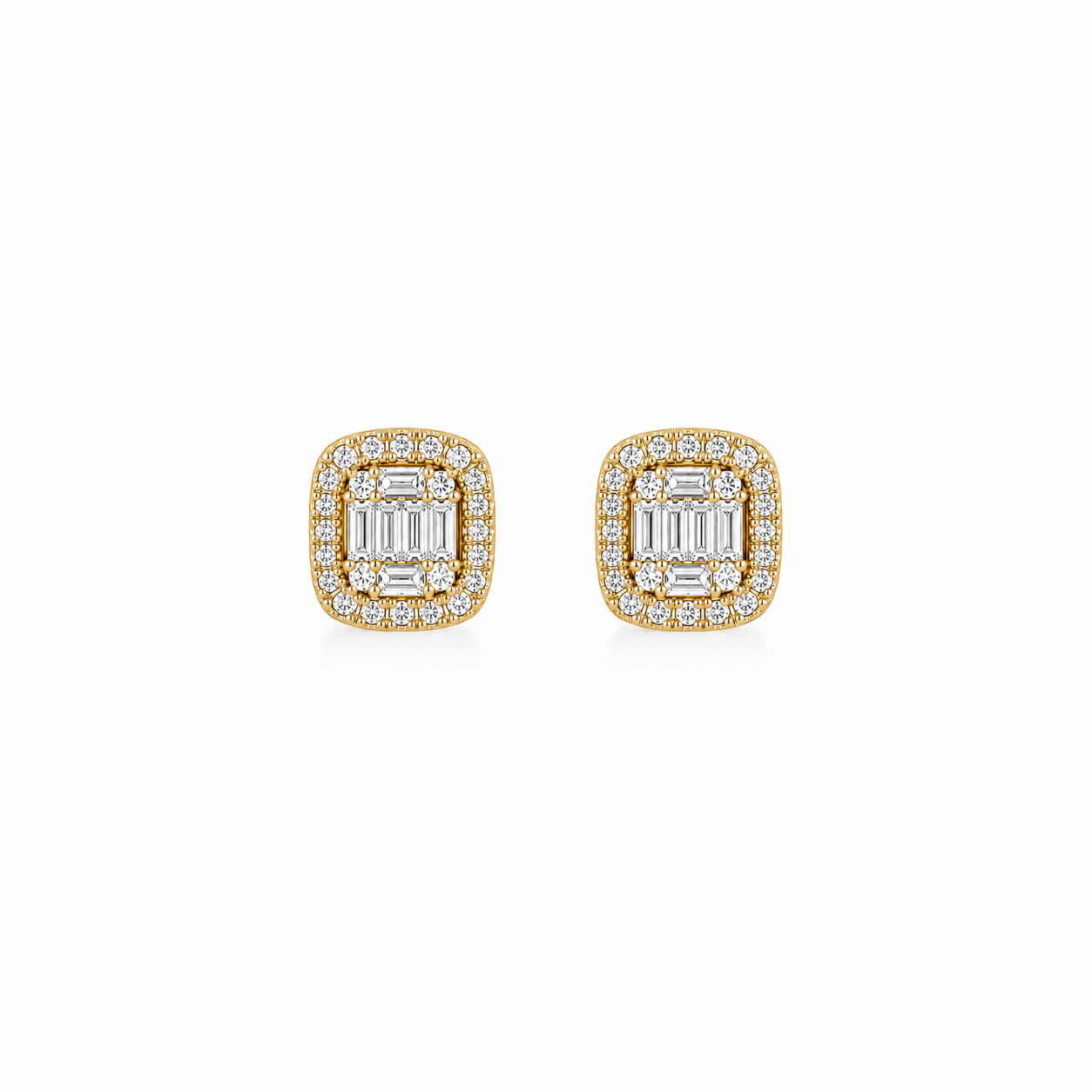 Baguette Halo Stud Earrings