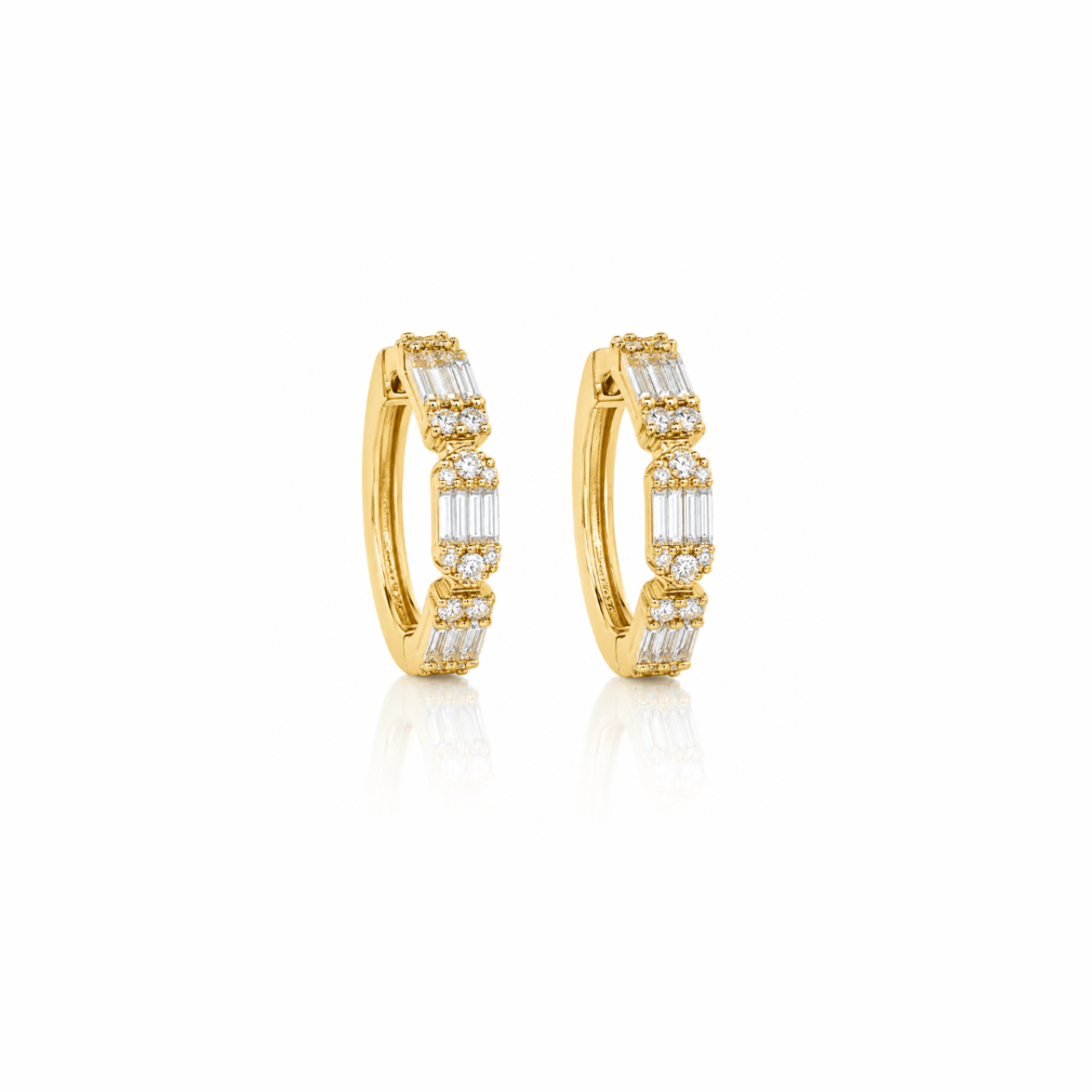 Baguette & Round Diamond Hoops