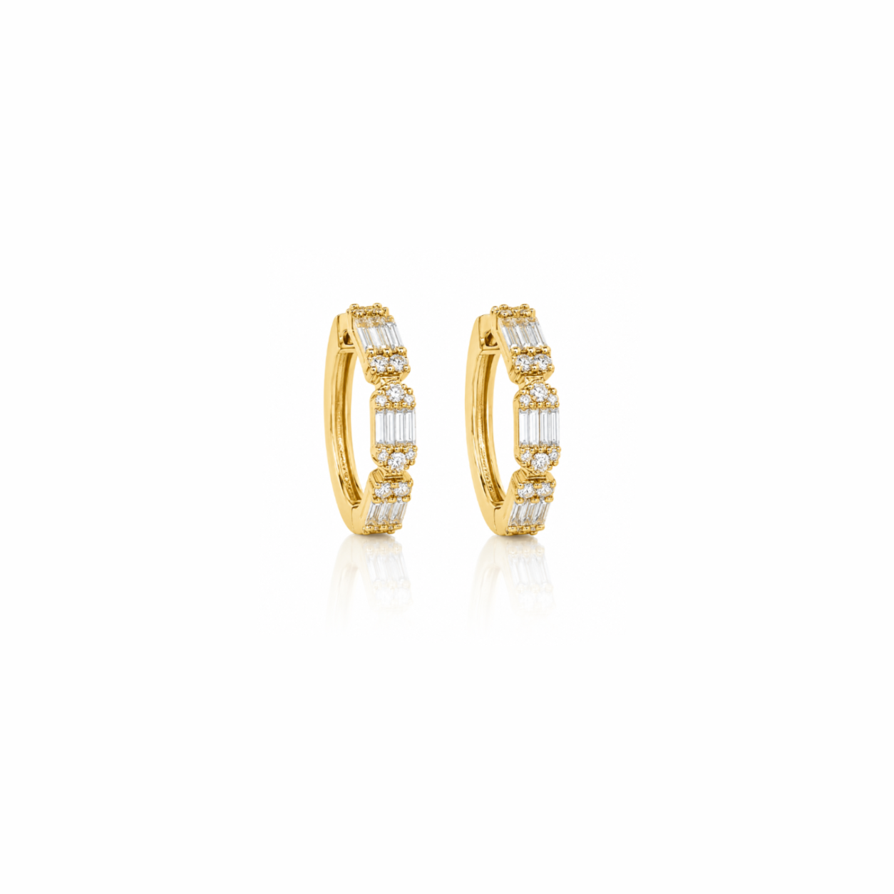 Baguette & Round Diamond Hoops