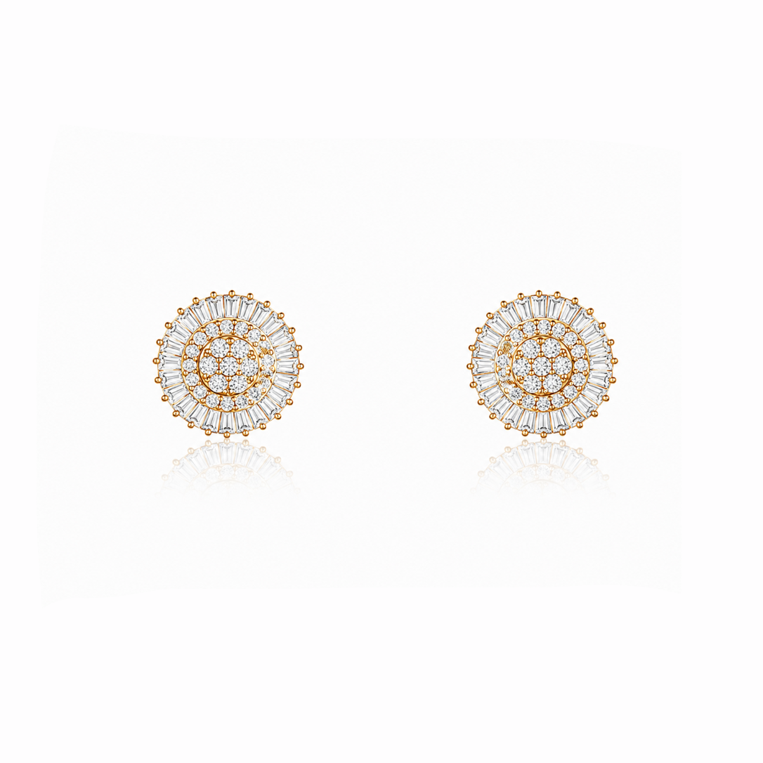 Baguette Halo Diamond Stud Earrings