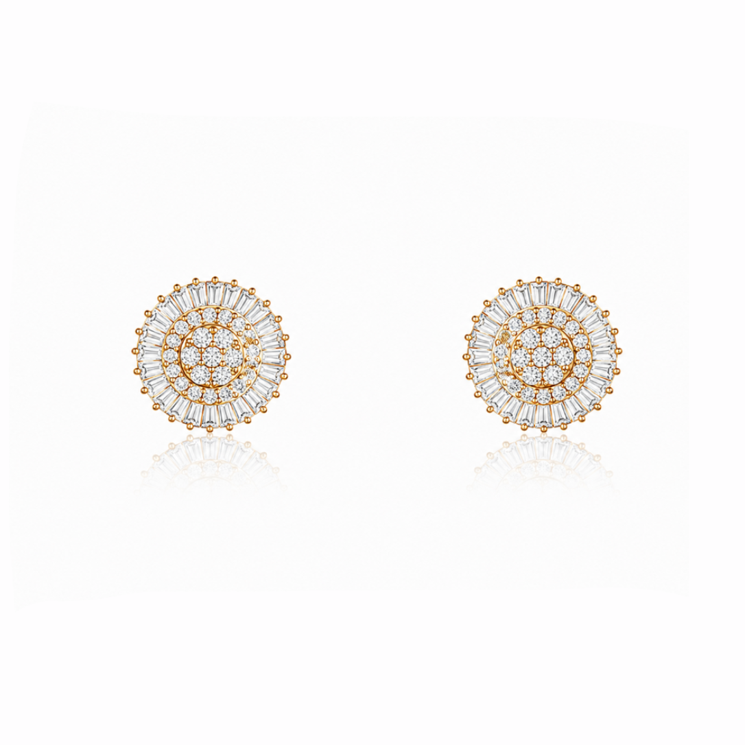 Baguette Halo Diamond Stud Earrings