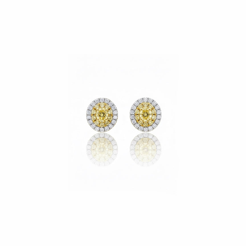 Fancy Yellow Oval Diamond with Halo Earrings