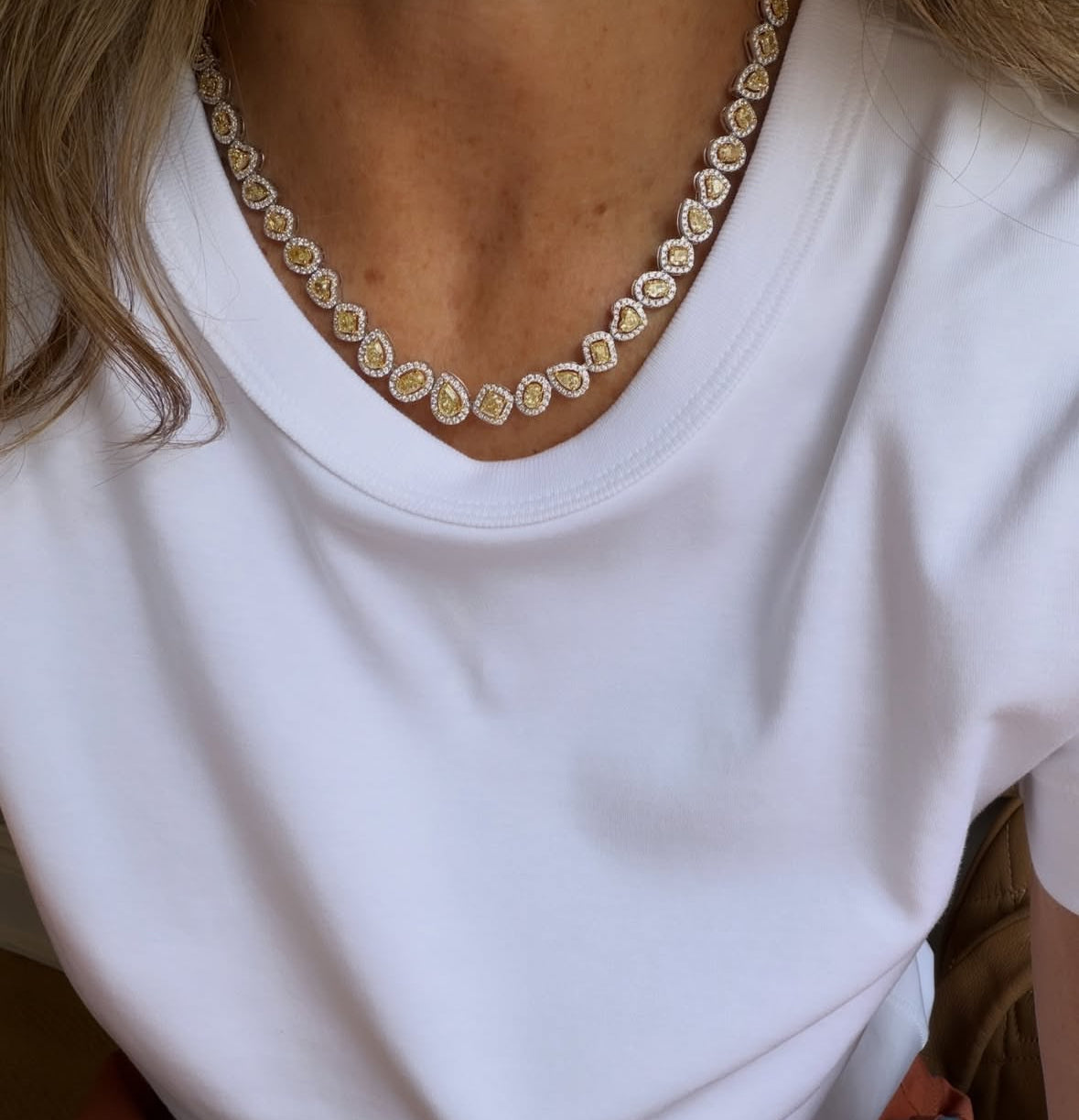 Multishape Yellow Diamond Tennis Necklace