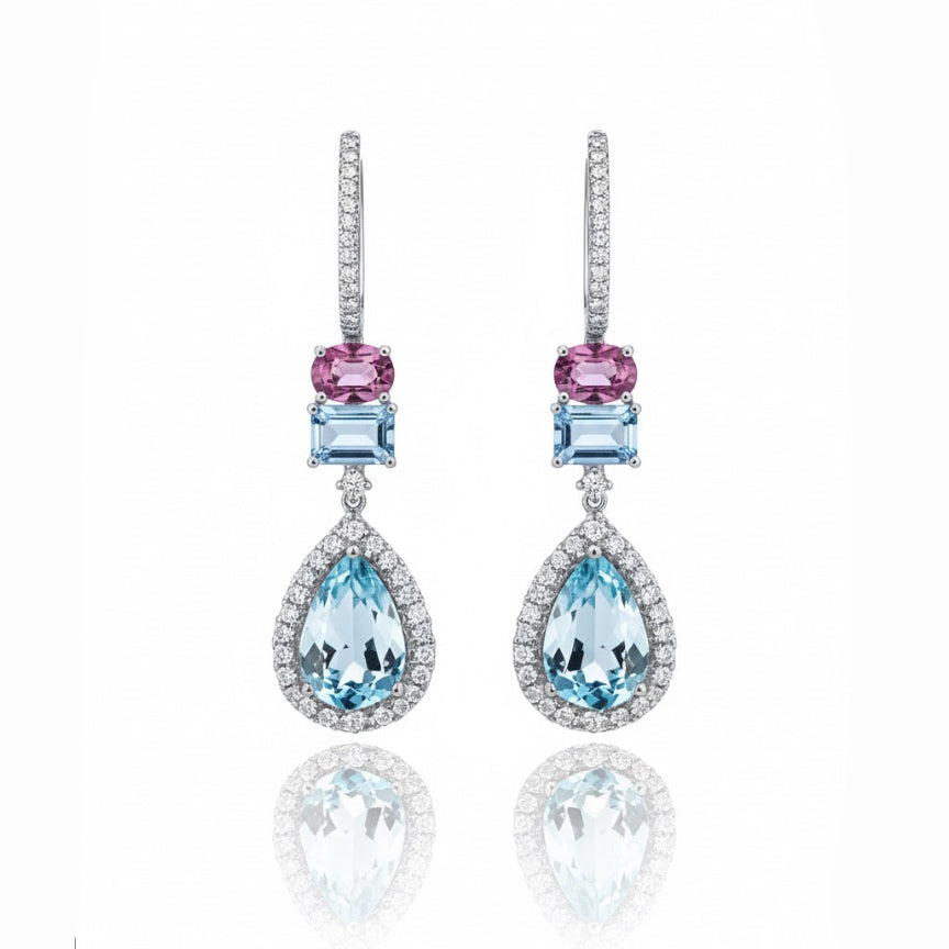 Gemstone and Diamond Halo Drop Earrings
