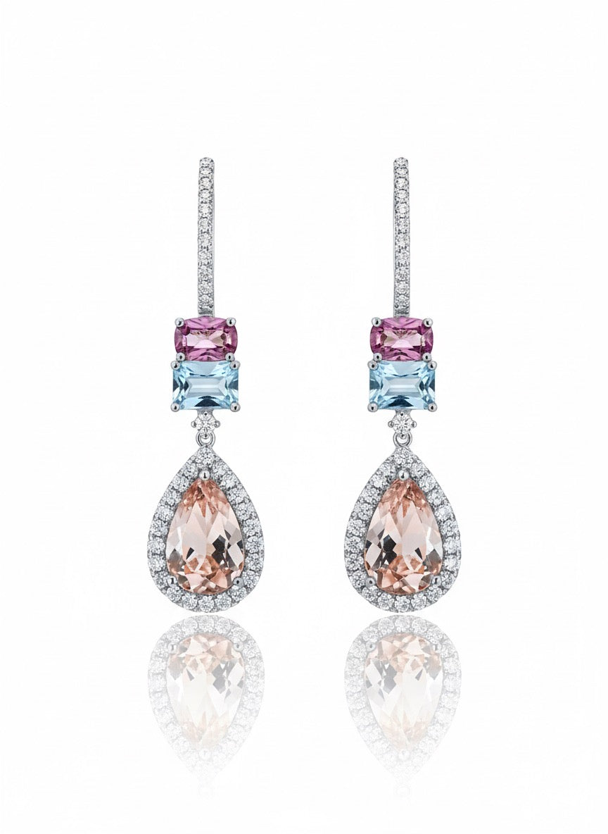 Gemstone and Diamond Halo Drop Earrings