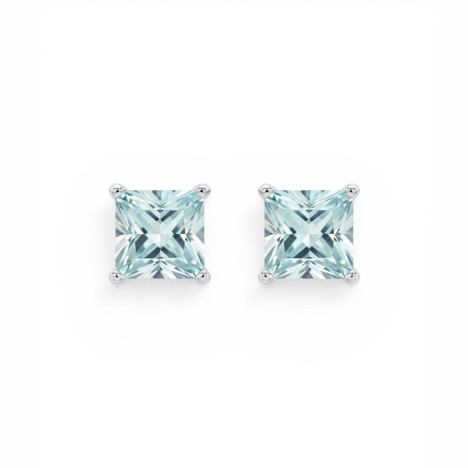 Classic Aquamarine Princess Cut Studs