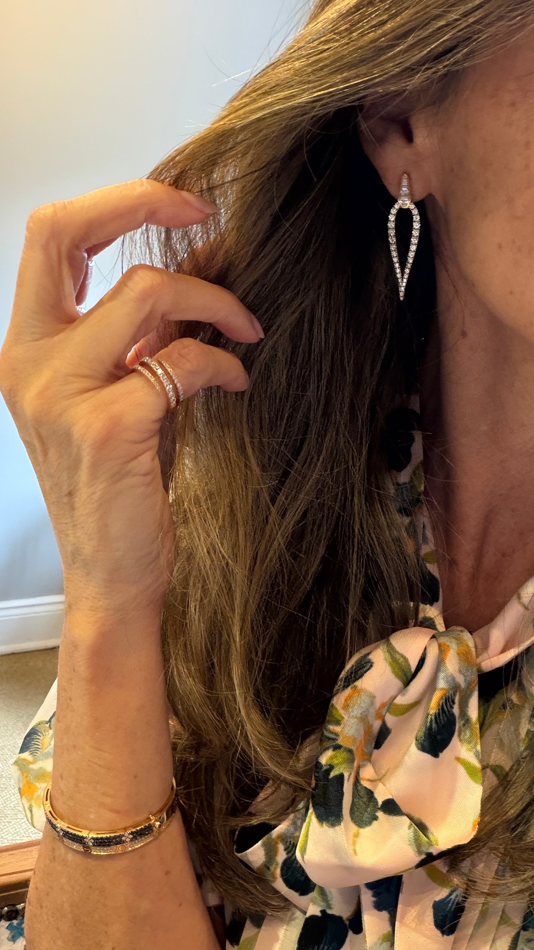 Baguette & Diamond Open Drop Earrings