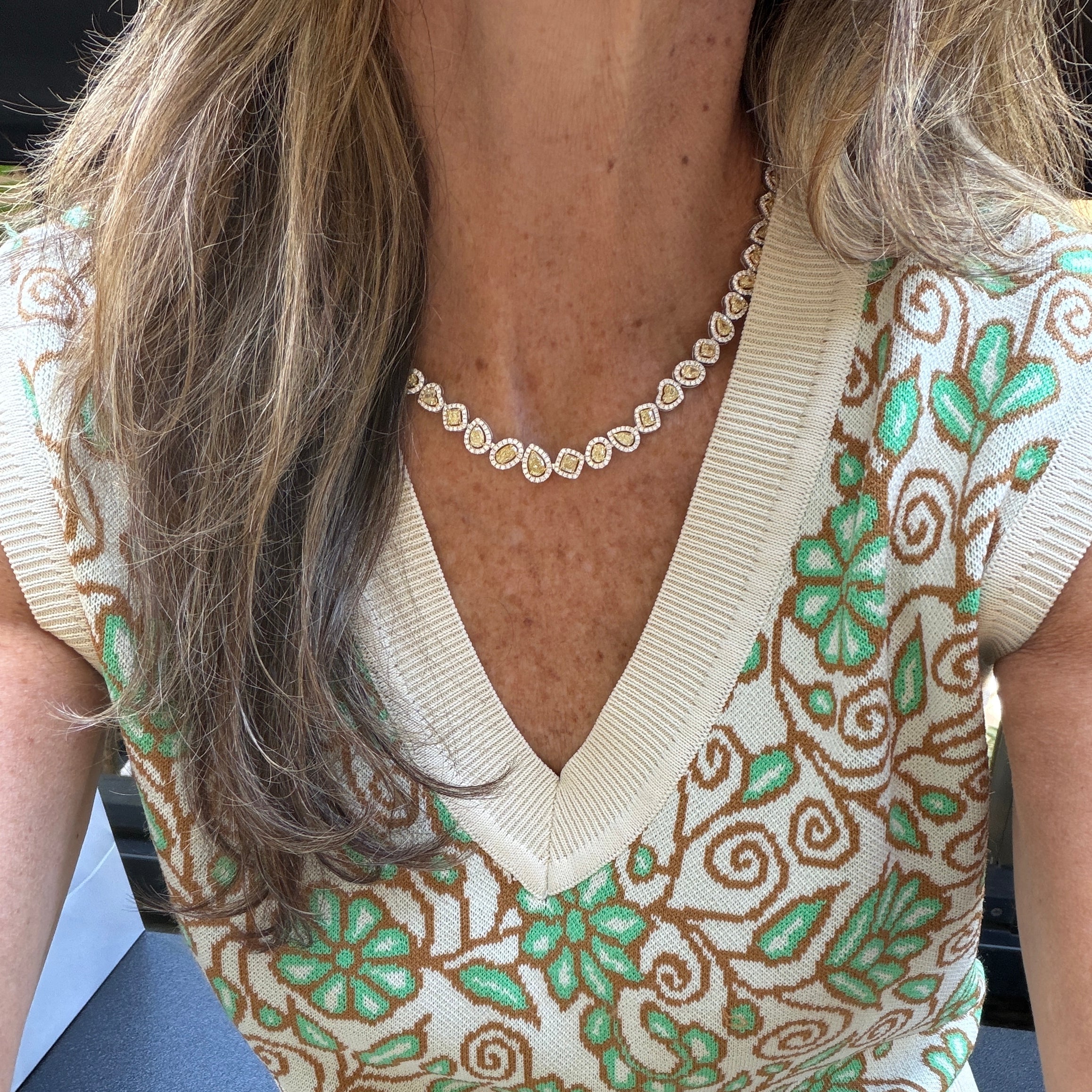 Multishape Yellow Diamond Tennis Necklace