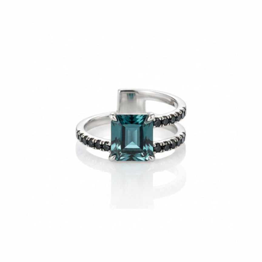 London Blue Topaz with Black Diamond Half Ring