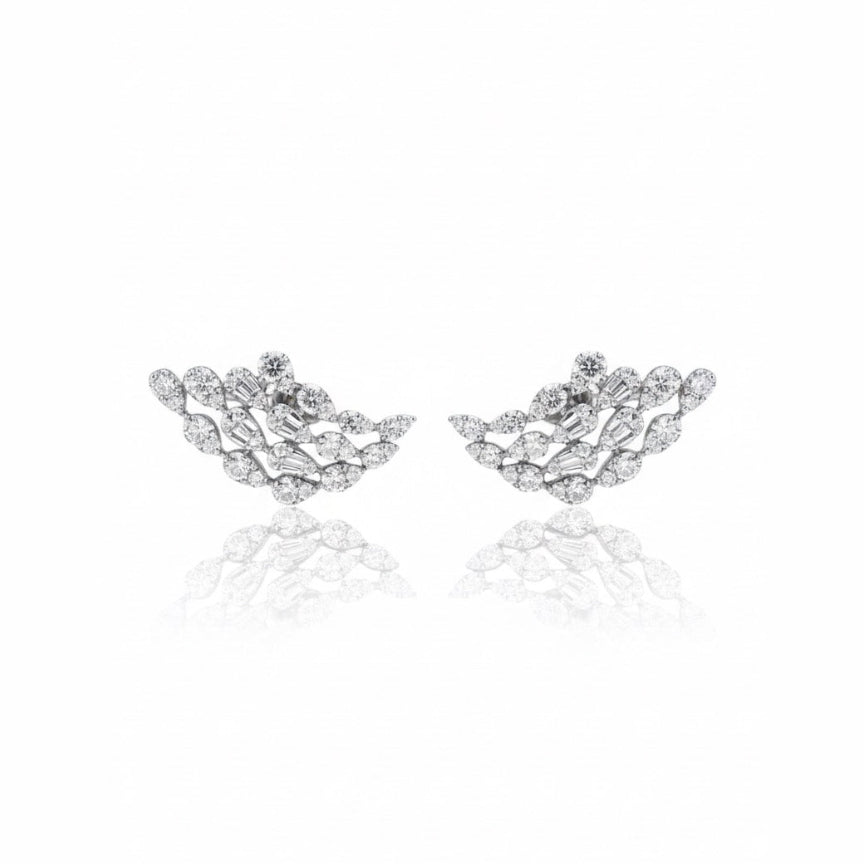 Mixed Cut Diamond Wave Climber Earrings