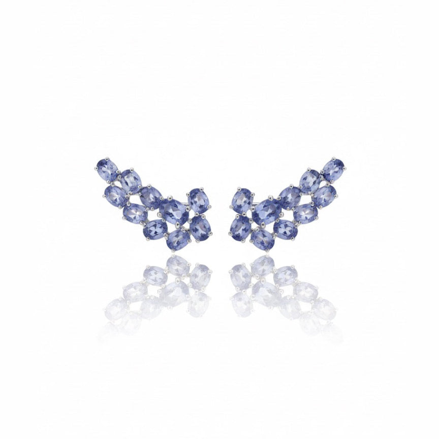 Oval Light Blue Sapphire Climber Earrings