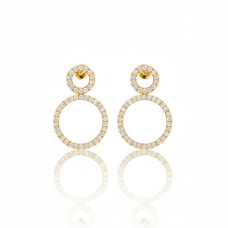 Pavé Diamond Double Circle Drop Earrings