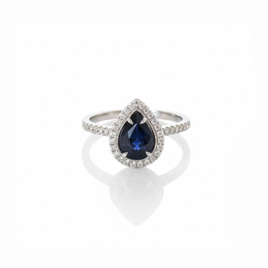 Pear Sapphire Halo Ring