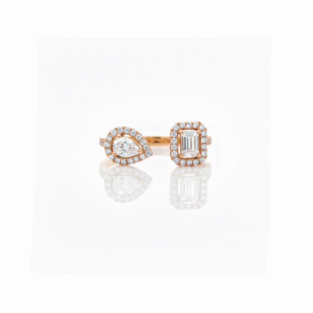 Pear and Emerald Cut Toi Et Moi Ring