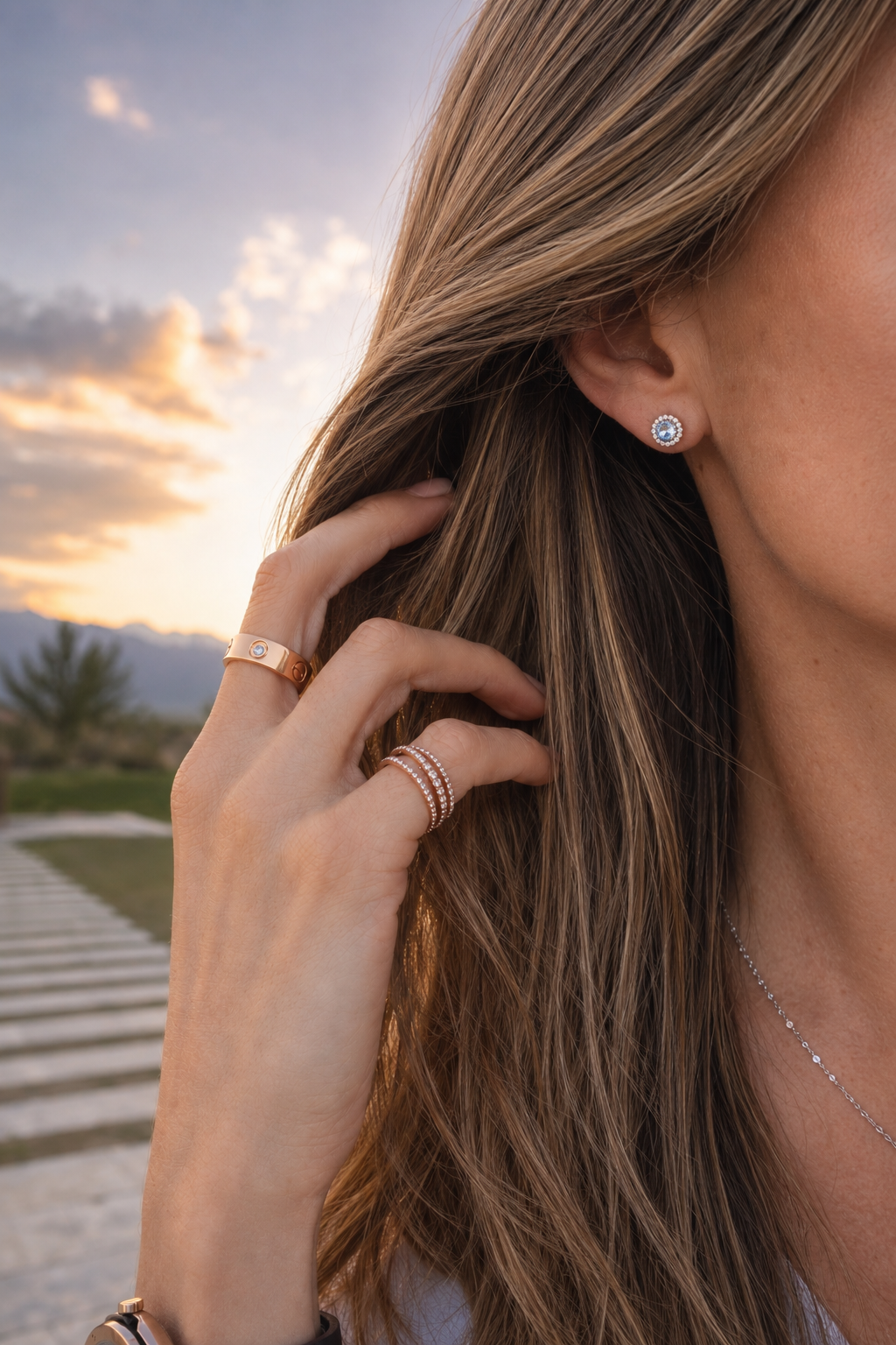 Round Aquamarine & Diamond Halo Stud Earrings