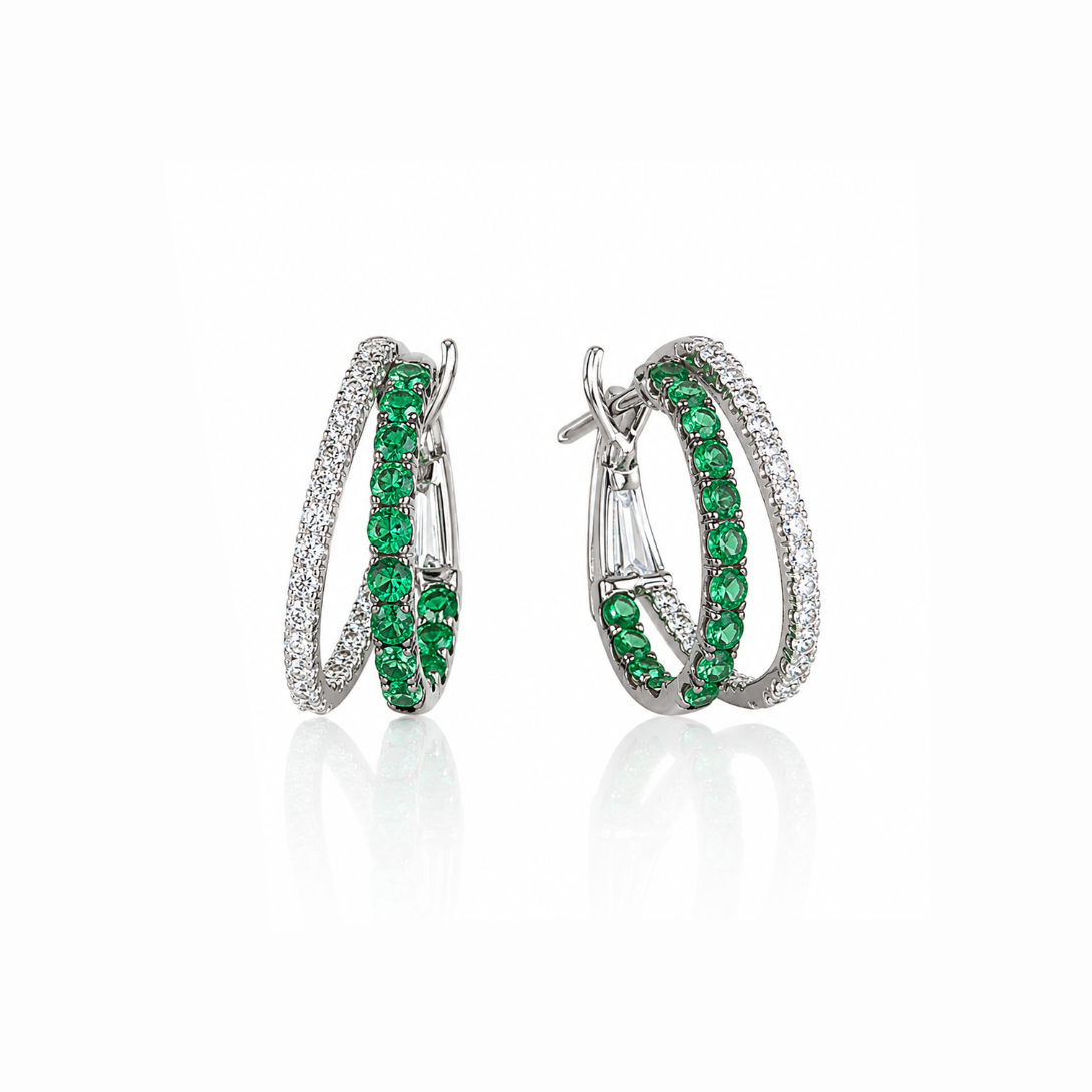 Emerald and Diamond Hoops
