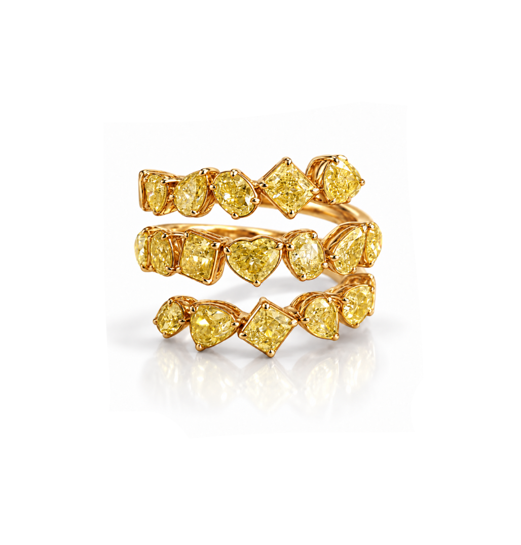 Multishape Triple Yellow Diamond Ring